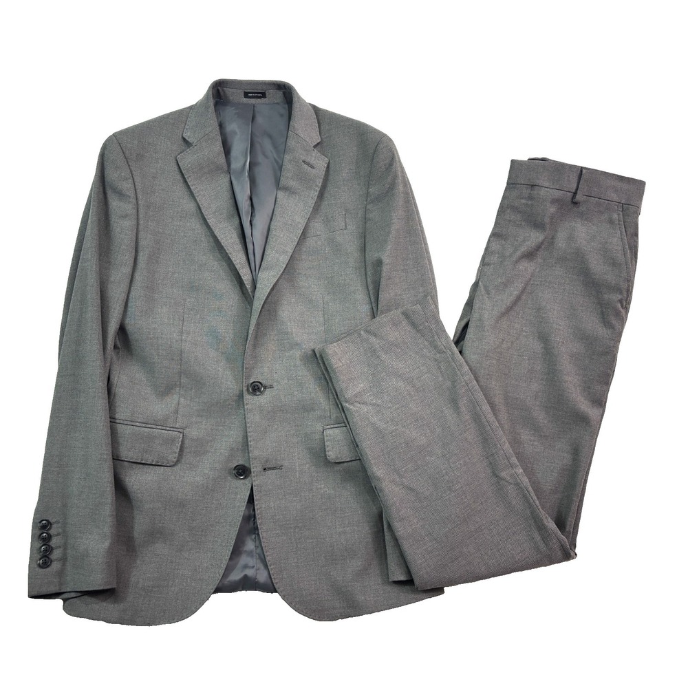 J Ferrar 36R 30x30 Slim Fit Gray 2pc Pant Suit Stretch Two Button Flat Front
